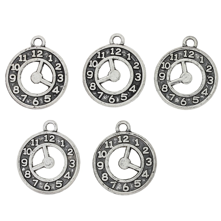 METAL BEADS - PENDANT - CLOCK 01 - 18x22x2mm NICKEL - PACKAGE 60pcs.  Hole-2.3mm