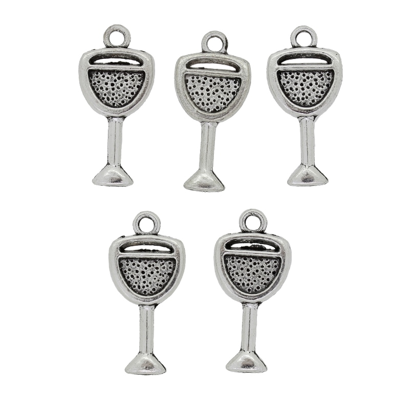 METAL BEADS - PENDANT - WINE GLASS 01 - 9x20x2mm NICKEL - 10pcs.  Hole-1.8mm