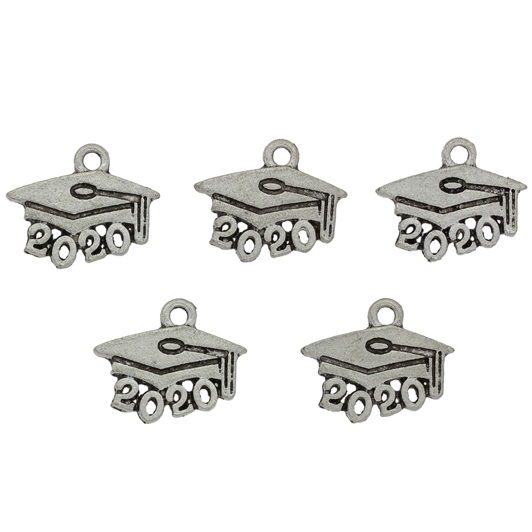 METAL BEADS - PENDANT - GRADUATION CAP 2020 - 18x14x1mm NICKEL - PACKAGE 80pcs. Hole-1.9mm