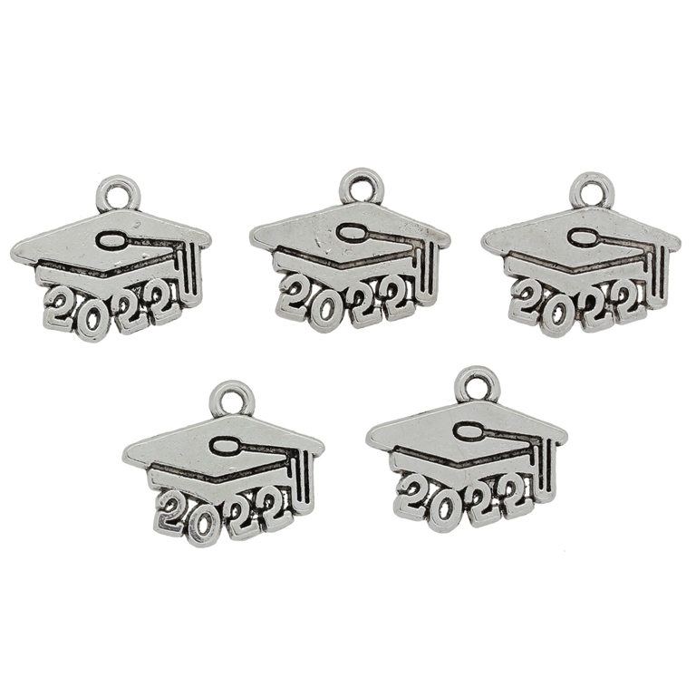 METAL BEADS - PENDANT - GRADUATION CAP 2022 - 18x14x1mm NICKEL - 8pcs. Hole-1.8mm