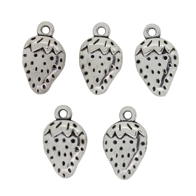 METAL BEADS - PENDANT - STRAWBERRY 01 - 10x17x4mm NICKEL - 4pcs.  Hole-1.7mm