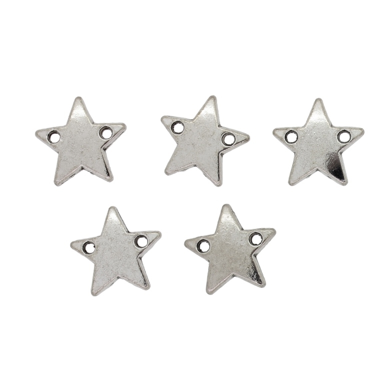 METAL BEADS - CONNECTING ELEMENT - 2 HOLES - STAR 08 - 11x10x2mm NICKEL - 12pcs.  Hole-1.2mm