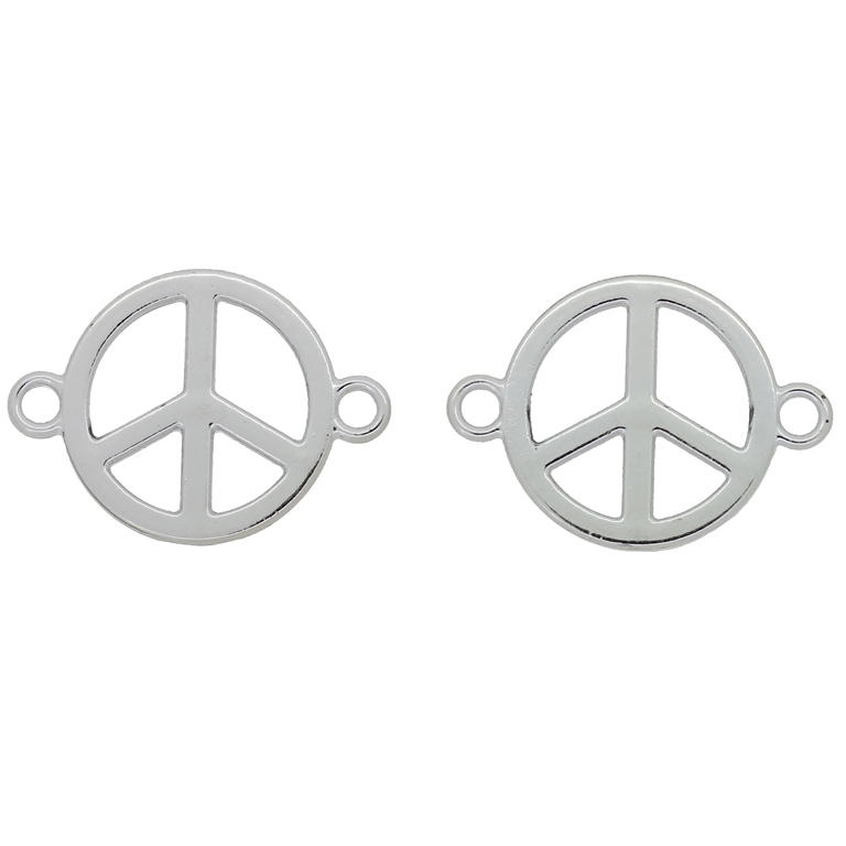 METAL BEADS - CONNECTING ELEMENT - 2 RINGS - PEACE SIGN 05 - 30x22x1mm NICKEL - 4pcs. Hole-3.0mm