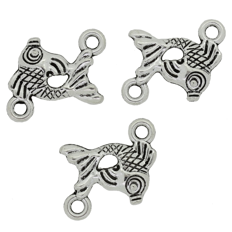 METAL BEADS - CONNECTING ELEMENT - 2 RINGS - FISH 04 - 25x19x3mm NICKEL - PACKAGE 40pcs. Hole-2.6mm