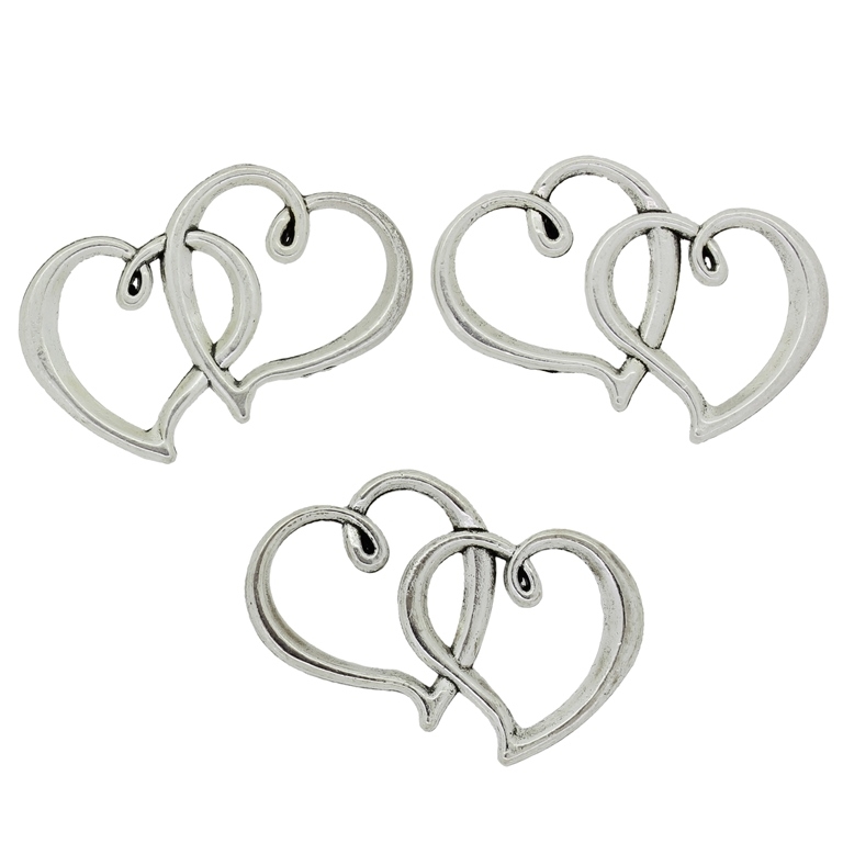 METAL BEADS - CONNECTING ELEMENT - HEARTS INTERTWINED 01 - 31x23x2mm NICKEL - PACKAGE 40pcs. 