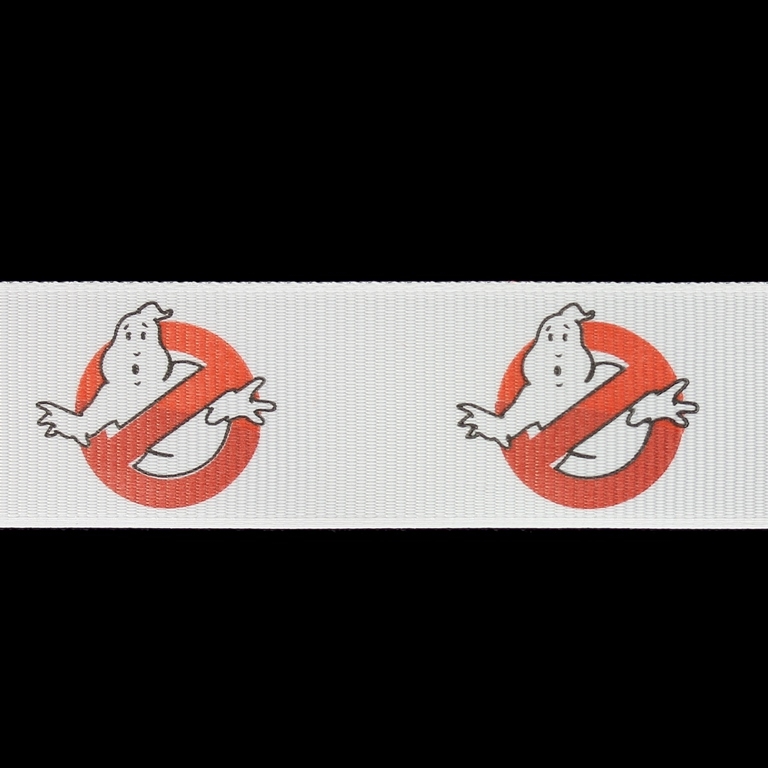 GROSGRAIN RIBBON - PRINT - GHOST 01 - 25mm WHITE AND RED - 100yards(91m)