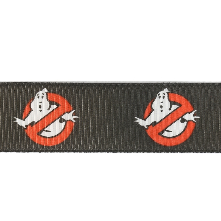 GROSGRAIN RIBBON - PRINT - GHOST 01 - 25mm GRAY (DARK) AND WHITE-RED - 100yards(91m)