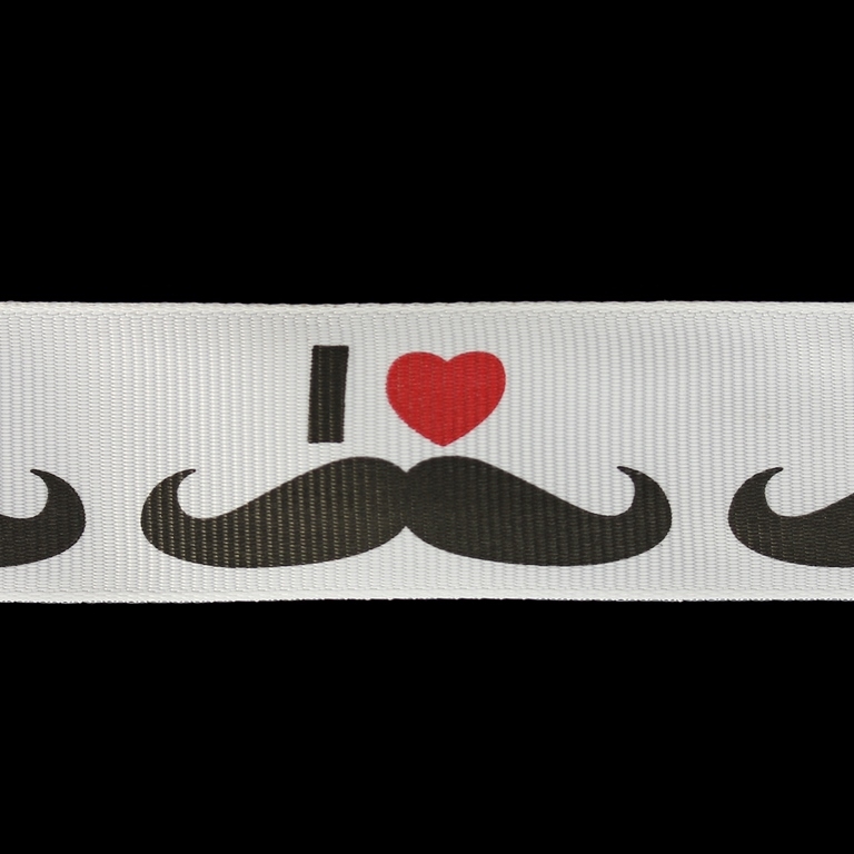 GROSGRAIN RIBBON - PRINT - MUSTACHES 02 - 25mm WHITE AND RED-BLACK - 50yards(45m)