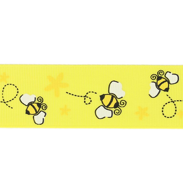 GROSGRAIN RIBBON - PRINT - BEES 01 - 25mm YELLOW AND WHITE-YELLOW - 50meters