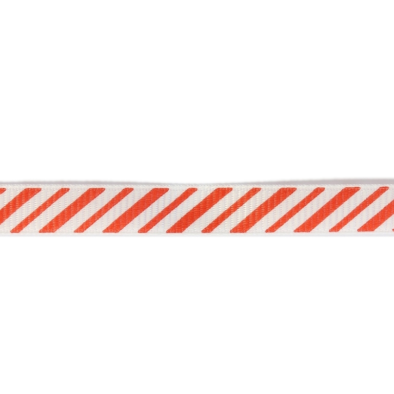 GROSGRAIN RIBBON - PRINT - DIAGONAL STRIP 01 - 10mm WHITE AND RED - 100yards(91m)