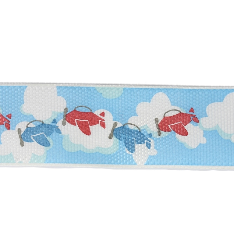 GROSGRAIN RIBBON - PRINT - PLANES 01 - 25mm WHITE AND RED-BLUE - 50yards(45m)