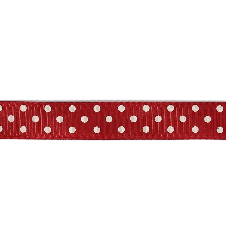 GROSGRAIN RIBBON - PRINT - POINTS - 12mm RED (DARK) AND WHITE - 100yards(91m)