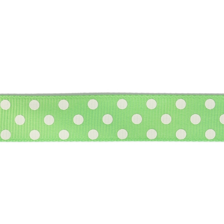 GROSGRAIN RIBBON - PRINT - POINTS - 16mm GREEN (LIGHT) AND WHITE - 100yards(91m)