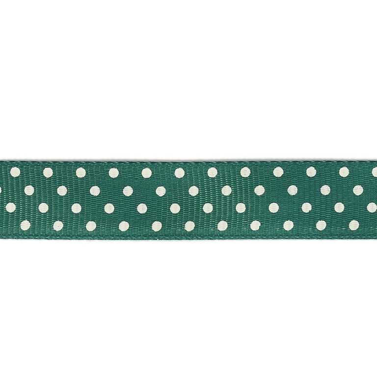 GROSGRAIN RIBBON - PRINT - POINTS - 16mm GREEN (DARK) AND WHITE - 100yards(91m)