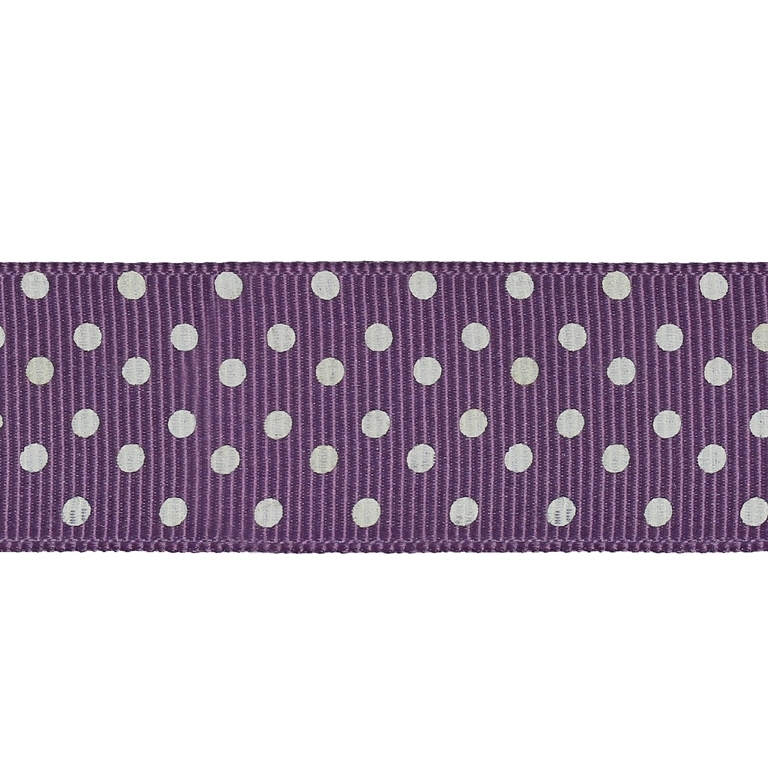 GROSGRAIN RIBBON - DOTS - 26mm PURPLE AND WHITE - 100yards(91m)