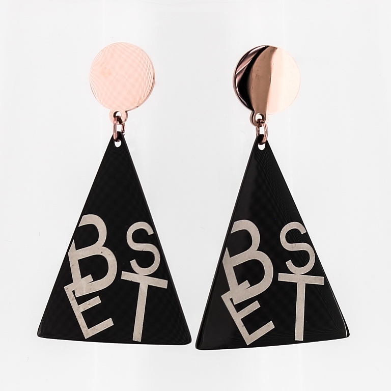 JEWELRY - EARRINGS - SCREW - STAINLESS STEEL - CIRCLE 04 WITH TRIANGLE BEST - 2.5x4.5cm ROSE GOLD AND BLACK - 1 pair