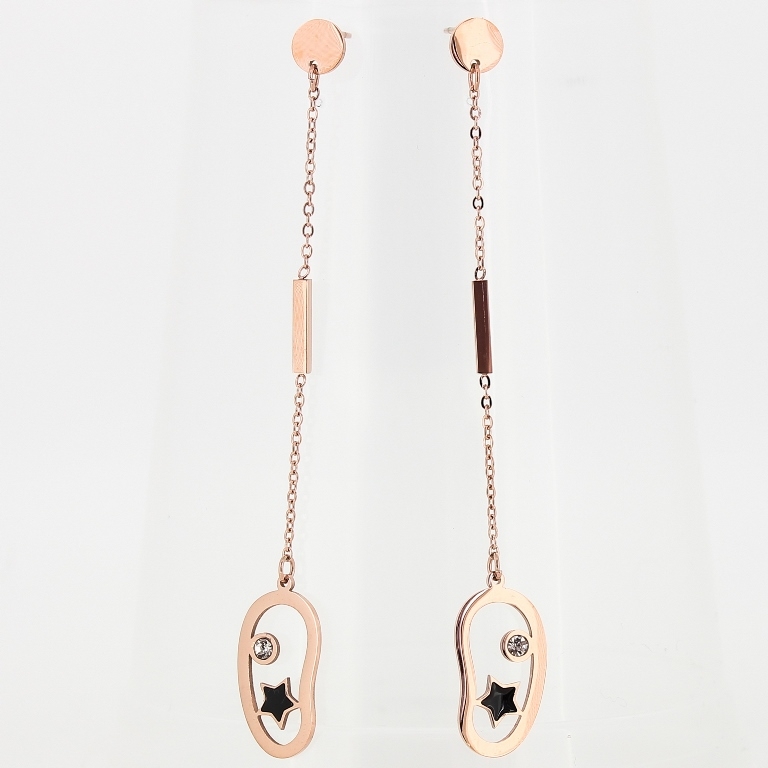 JEWELRY - EARRINGS - SCREW - STAINLESS STEEL WITH ENAMEL AND CRYSTAL - CHAIN 02 WITH RODS - 1.2x7.8cm ROSE GOLD - 1 pair