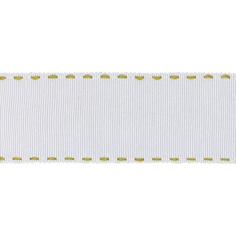 GROSGRAIN RIBBON WITH STICHES - 38mm WHITE AND GREEN MILITARY - 50yards(45m)