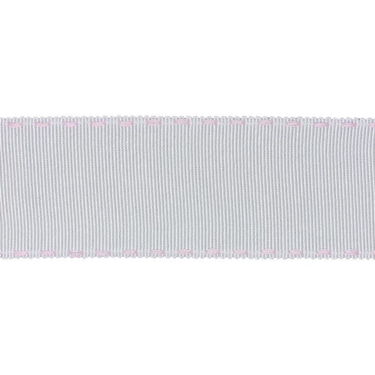 GROSGRAIN RIBBON WITH STICHES - 38mm WHITE AND PINK (LIGHT) - 50yards(45m)