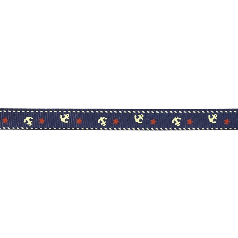 GROSGRAIN RIBBON - PRINT - ANCHOR 05 - 10mm BLUE (DARK) AND YELLOW (LIGHT) - 100yards(91m)