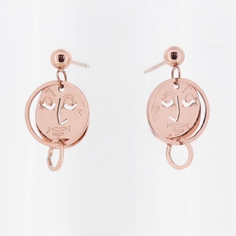 JEWELRY - EARRINGS - SCREW - STAINLESS STEEL - FACE - 1.2x2.2cm ROSE GOLD - PACKAGE 6 pairs