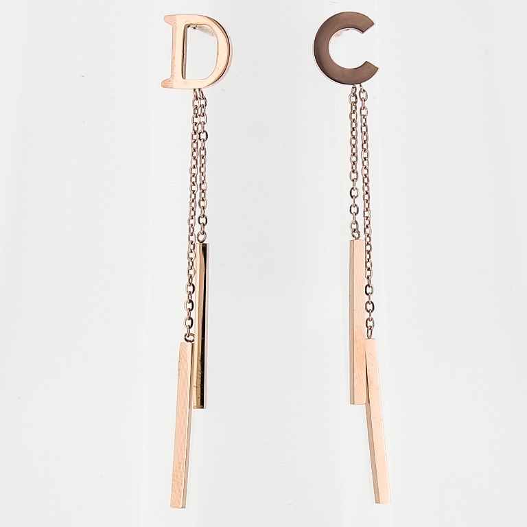 JEWELRY - EARRINGS - SCREW - STAINLESS STEEL - CHAIN 01 RODS AND DC - 0.8x6cm ROSE GOLD - PACKAGE 6 pairs