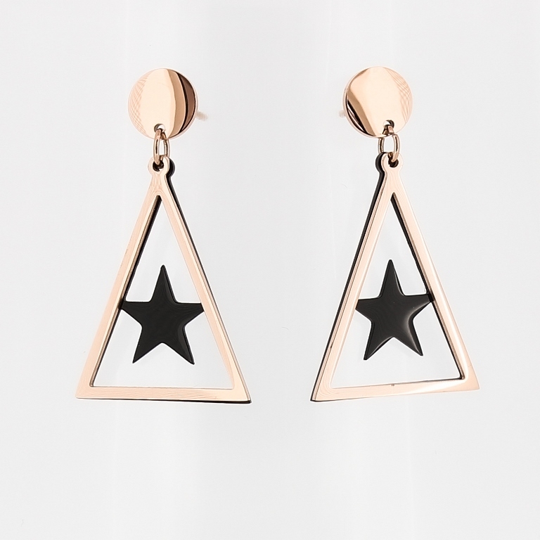 JEWELRY - EARRINGS - SCREW - STAINLESS STEEL - TRIANGLE 05 AND STAR - 2x3.5cm ROSE GOLD AND BLACK - PACKAGE 6 pairs