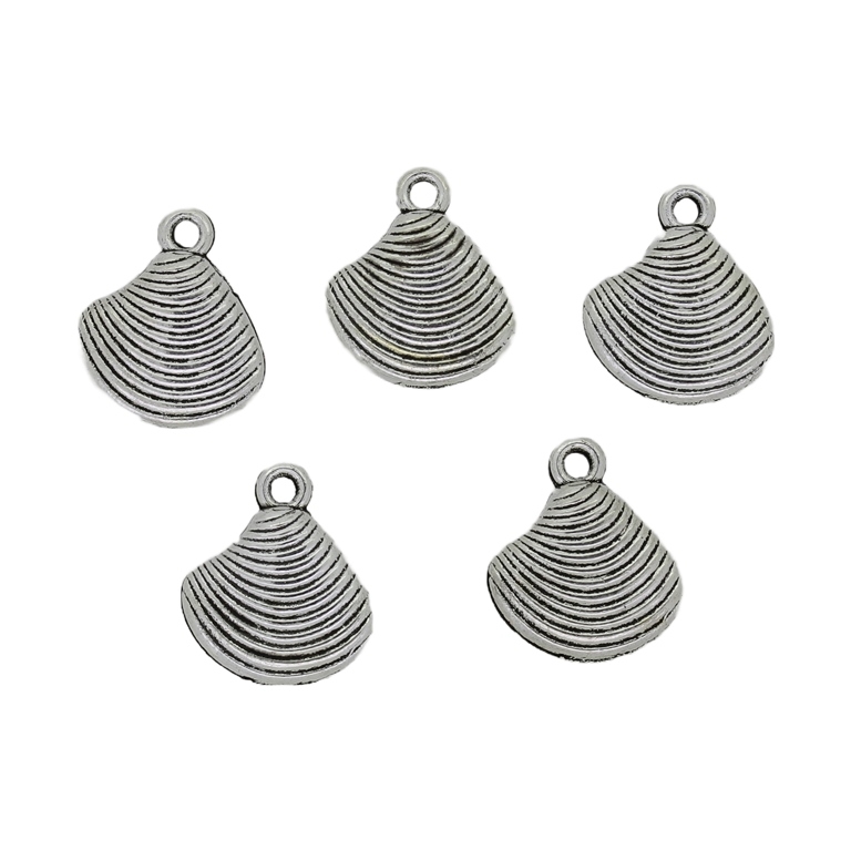 METAL BEADS - PENDANT - SHELL 03 - 13x15x2mm NICKEL - 15pcs.  Hole-1.5mm