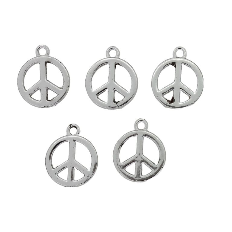 METAL BEADS - PENDANT - PEACE SIGN 06 - 16x19x2mm NICKEL - SECOND-RATE - 8pcs. Hole-2.1mm