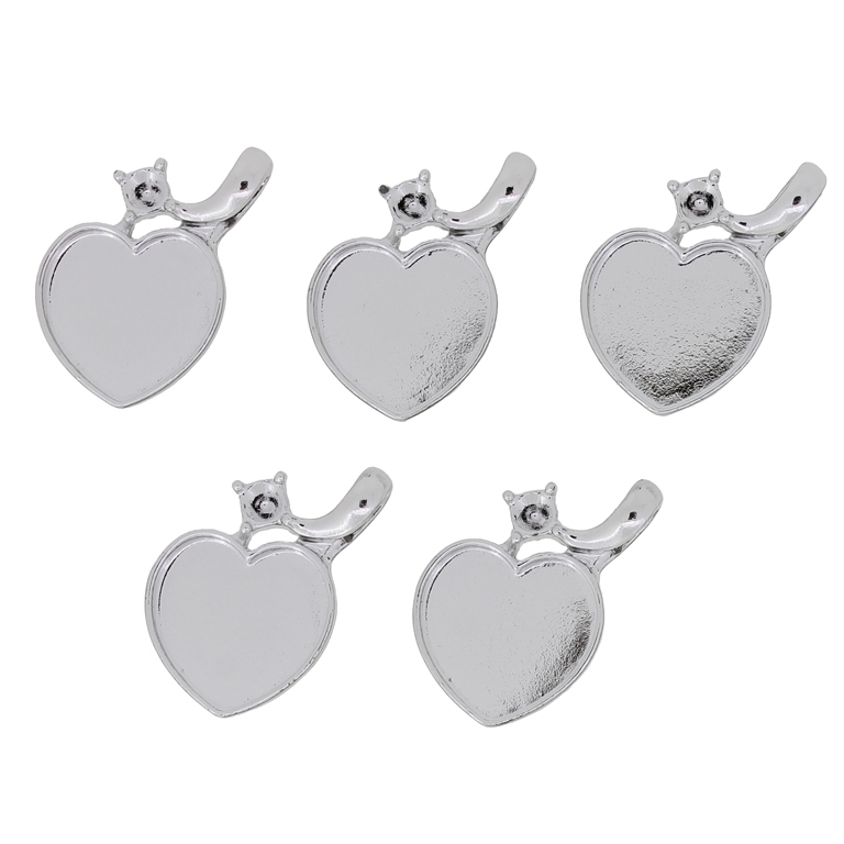 METAL BEADS - PENDANT - CABOCHON BASE - HEART 15 - 13x21x2mm NICKEL - PACKAGE 40pcs. Hole-2.5mm