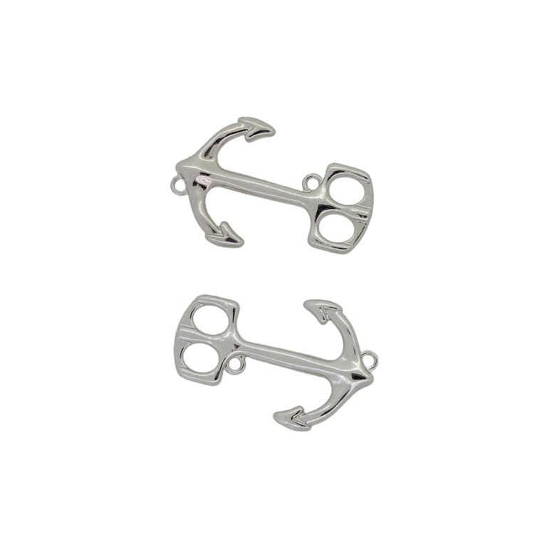 METAL BEADS - CONNECTING ELEMENT - 2 RINGS - ANCHOR 03 - 36x24x3mm NICKEL - 2pcs. Hole-1.8mm