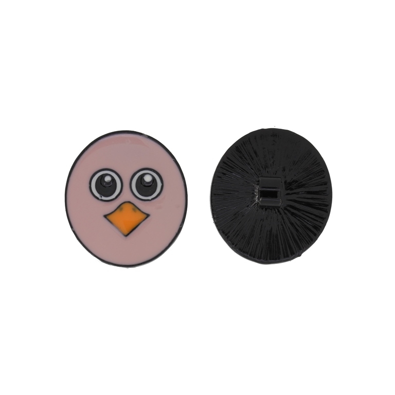 METAL BEADS WITH ENAMEL - UV - DECORATION FOR JEWELRY - CHICKEN 01 - 24x26x7mm BLACK AND ROSE DUST - PACKAGE 10pcs. Hole-5.0x3.0mm