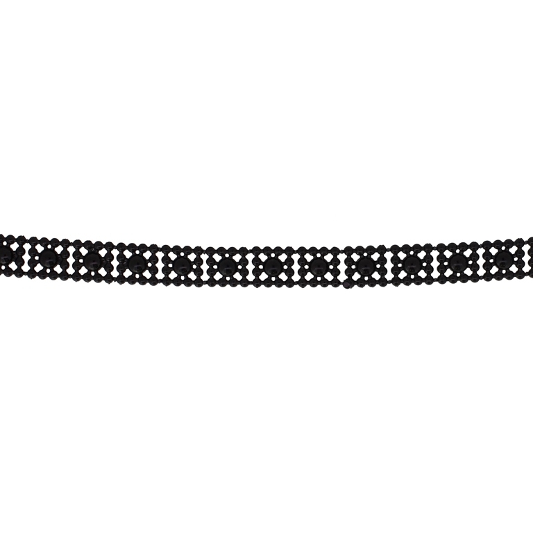 PLASTIC BEADED TRIM GARLAND - SQUARE 01 - 10x3mm BLACK - ROLL 30meters