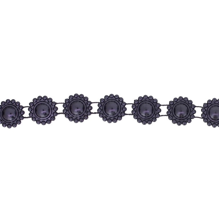 PLASTIC BEADED TRIM GARLAND - FLOWER 05 - 17x5mm GRAPHITE - ROLL 30meters