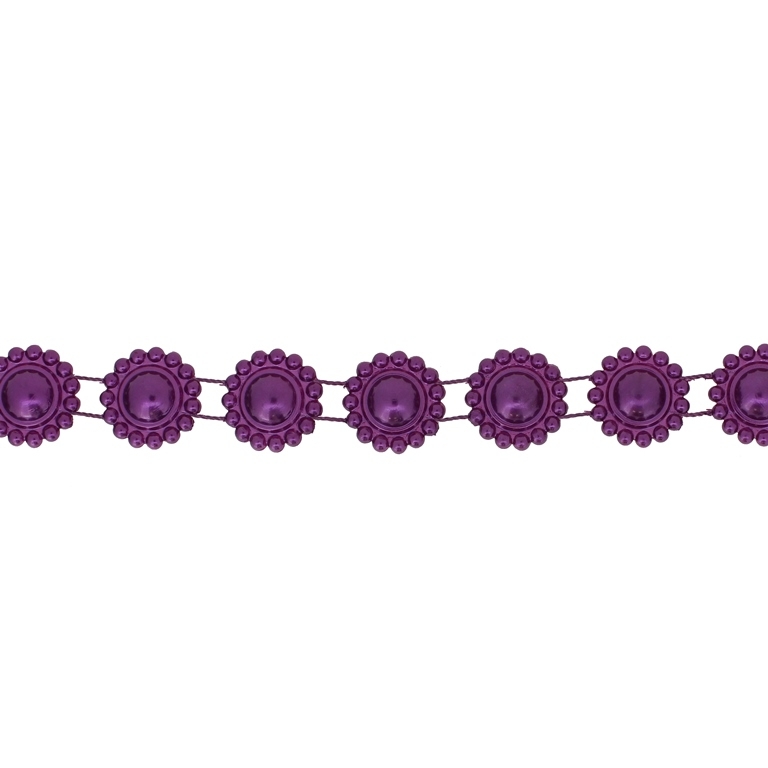 PLASTIC BEADED TRIM GARLAND - FLOWER 05 - 17x5mm PURPLE (DARK) - ROLL 30meters