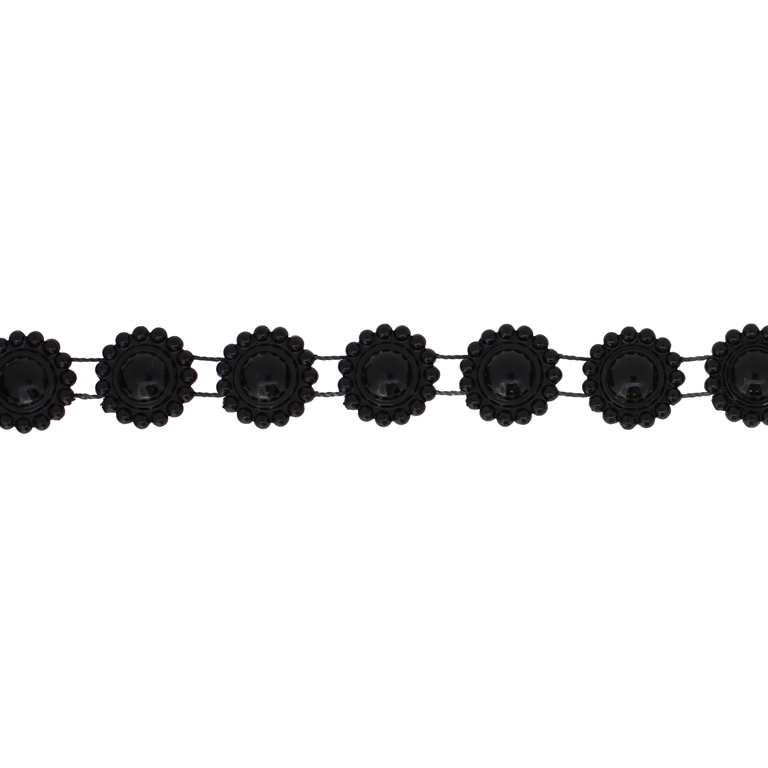 PLASTIC BEADED TRIM GARLAND - FLOWER 05 - 17x5mm BLACK - ROLL 30meters