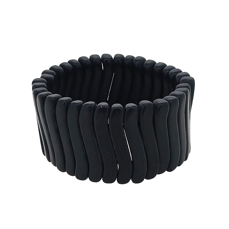 JEWELRY - ELASTIC BRACELET - NATURAL STONE - WAVES 0.8x3.2cm - BLACK - 1pc.