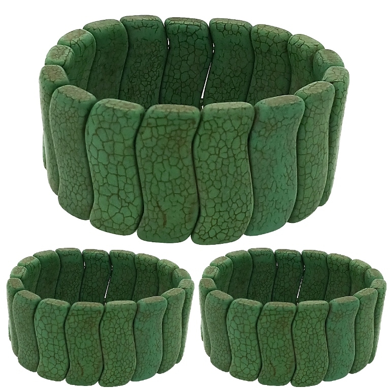 JEWELRY - ELASTIC BRACELET - NATURAL STONE - WAVES 1.4x3.2cm - GREEN - PACKAGE 12pcs.