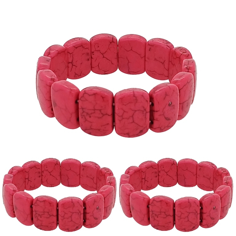 JEWELRY - ELASTIC BRACELET - NATURAL STONE - OVALS 1.3x2cm - CYCLAMEN - PACKAGE 12pcs.