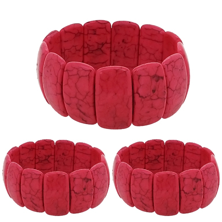 JEWELRY - ELASTIC BRACELET - NATURAL STONE - OVALS 1.4x2.6cm - CYCLAMEN - PACKAGE 12pcs.