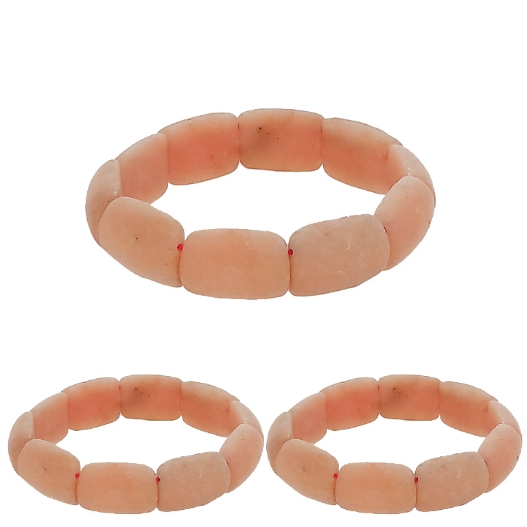 JEWELRY - ELASTIC BRACELET - NATURAL STONE - OVALS 2x1.3cm - PEACH - PACKAGE 12pcs.