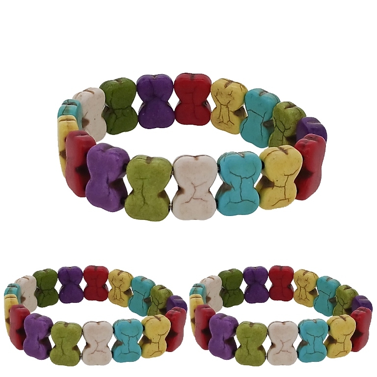 JEWELRY - ELASTIC BRACELET - NATURAL STONE - RIBBONS 1.1x1.6cm - MIX - PACKAGE 12pcs.