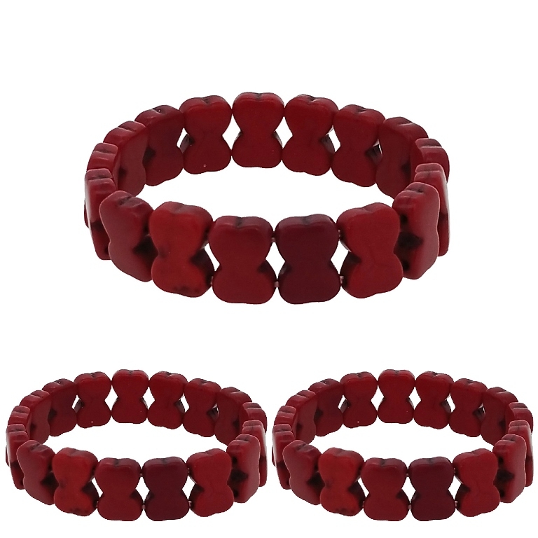 JEWELRY - ELASTIC BRACELET - NATURAL STONE - RIBBONS 1.1x1.6cm - RED - PACKAGE 12pcs.