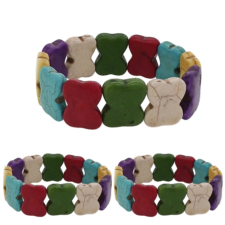 JEWELRY - ELASTIC BRACELET - NATURAL STONE - RIBBONS 1.6x2.2cm - MIX - PACKAGE 12pcs.