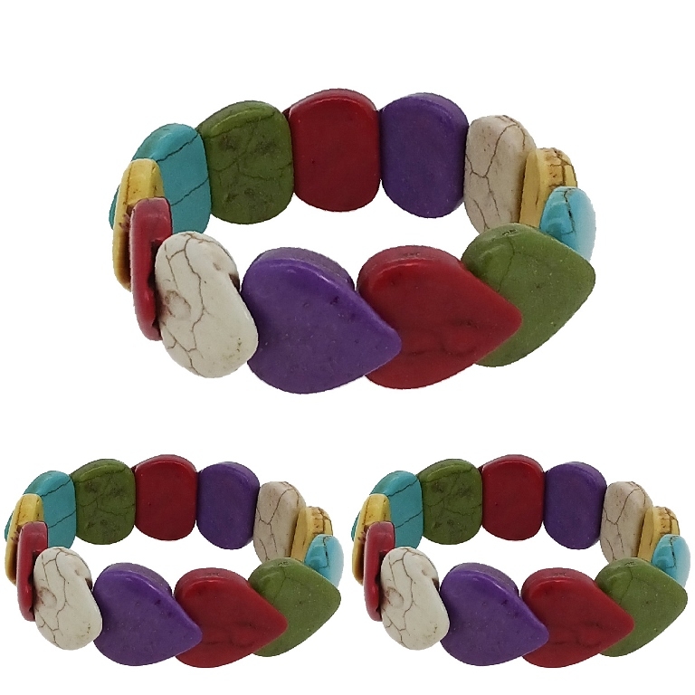 JEWELRY - ELASTIC BRACELET - NATURAL STONE - HEARTS 2x2cm - MIX - PACKAGE 12pcs.