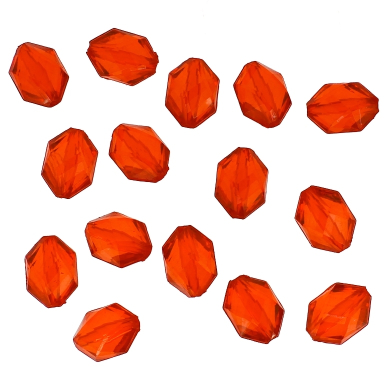 TRANSPARENT PLASTIC BEADS - ELLIPSE 02 IRREGULAR FACETED - 15x11x9mm RED V12 - 50g Hole-2.0mm (62pcs.)