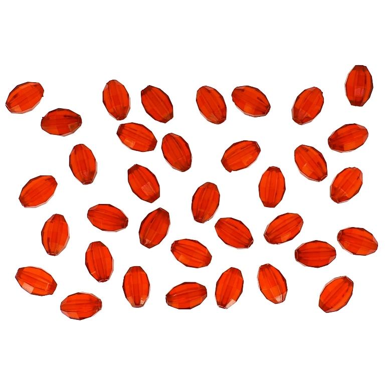 TRANSPARENT PLASTIC BEADS - ELLIPSE FACETED 02 - 10.5x7mm RED V12 - 50g Hole-1.5mm (170pcs.)