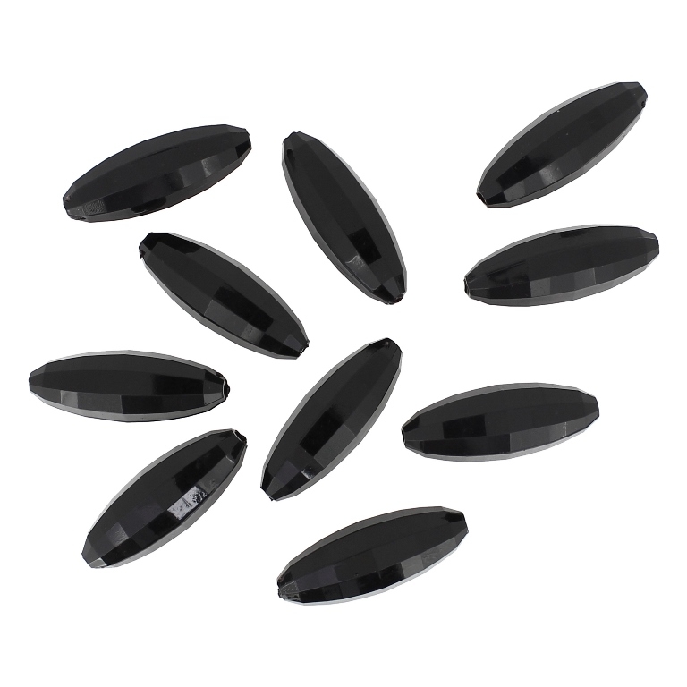 TRANSPARENT PLASTIC BEADS - ELLIPSE FACETED 03 - 33x12mm BLACK V72 - 50g Hole-2.0mm (19pcs.)