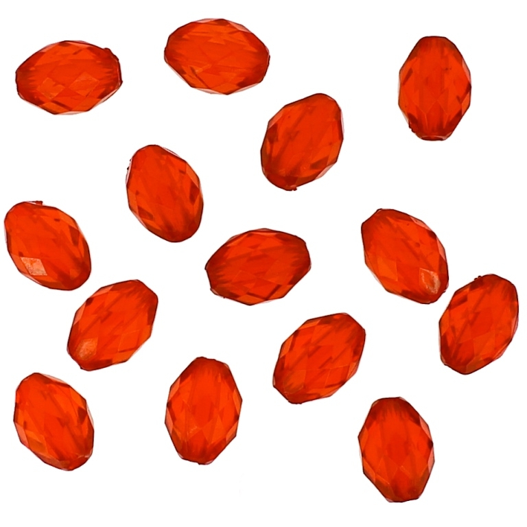 TRANSPARENT PLASTIC BEADS - ELLIPSE FACETED 04 - 10x7mm RED V12 - 50g Hole-2.0mm (182pcs.)