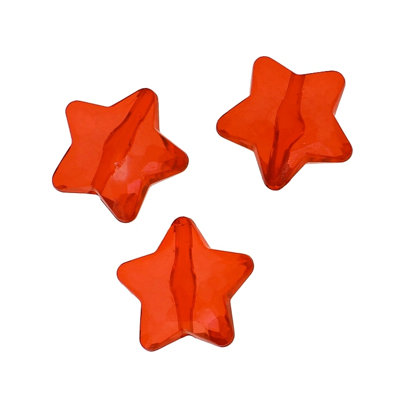 TRANSPARENT PLASTIC BEADS - STAR 04 FACETED - 28x27x13mm RED V12 - 50g Hole-3.0mm (11pcs.)